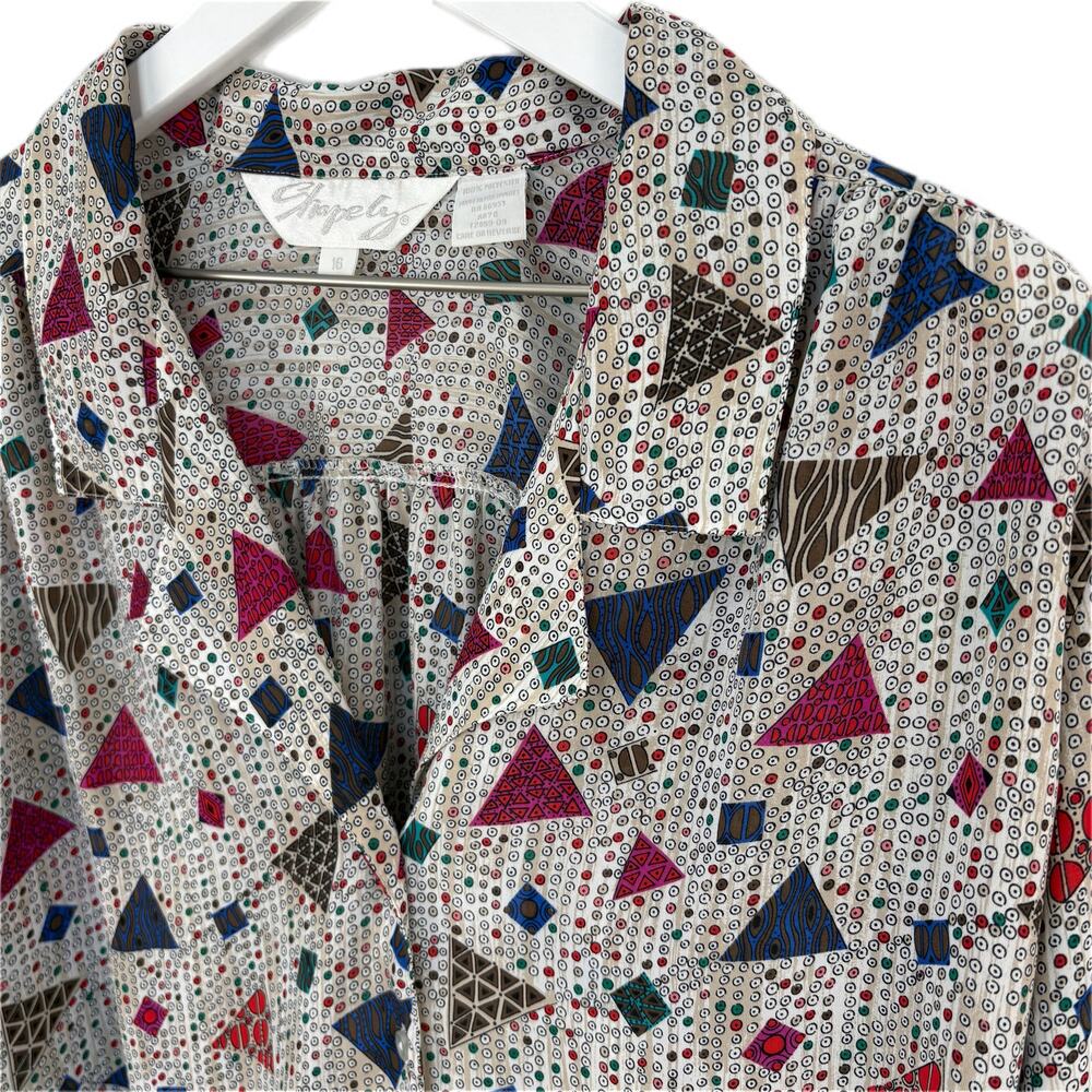 Vintage Triangle Multi Pattern Button Blouse - Wo… - image 2